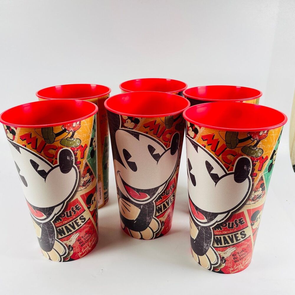 6 Disney Mickey Mouse 32oz Plastic Party Cups Vintage Comic Tumbler Designware - Picture 2 of 8